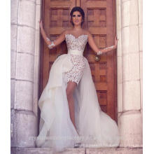 Long Sleeve Lace With Tulle Detachable Skirt Wedding Dresses 2016 Vestido De Noiva Sexy Beach Bridal Gowns CWF2430